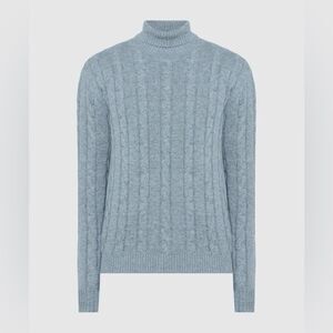 Lauren Ralph Lauren 100% Cashmere Light Blue Cable Knit Turtleneck Sweater S